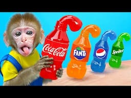 KiKi Monkey pretend sell Sweet Honey Bear Rainbow Jelly and swim at pool | KUDO ANIMAL KIKI