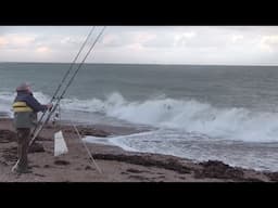 Storm Fishing on a UK Beach: The Fish are Biting!