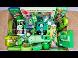 Ben10 & green stationery, toys & gadgets - pencil box, water bottle, eraser, sharpner, pens, crayons