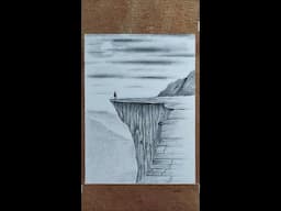 How to Draw a Cliff with Pencil Drawing Step by Step (Landscape Drawing) - Drawing People on Cliff