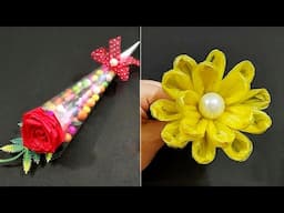 2 Super easy Polybag flower making - Plastic carry bag flower making - DIY Flower - Gift making