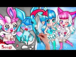 Plastic Surgey Pokémon: Sylveon and Glaceon But HUMAN Ver PINK Vs BLUE Challenge | Stop Motion Paper