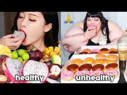 mukbangers eating HEALTHY vs UNHEALTHY foods