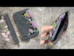 DIY Sweet Floral and Denim Wristlet Clutch Wallet Out of Old Jeans | Bag Tutorial | Upcycled Craft