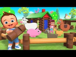 Learn Animal Names with Baby DIY Farm House Puzzle! Build with Wooden Blocks for Kids!