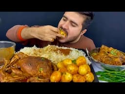 ASMR; Eating Spicy Whole Chicken Curry+Spicy Mutton Curry+Spicy Eggs Curry+Extra Gravy with Rice