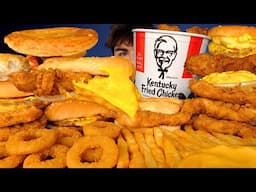 ASMR MUKBANG EXTRA KFC CHICKEN BURGERS & FRIES & ONION RINGS | WITH CHEESE